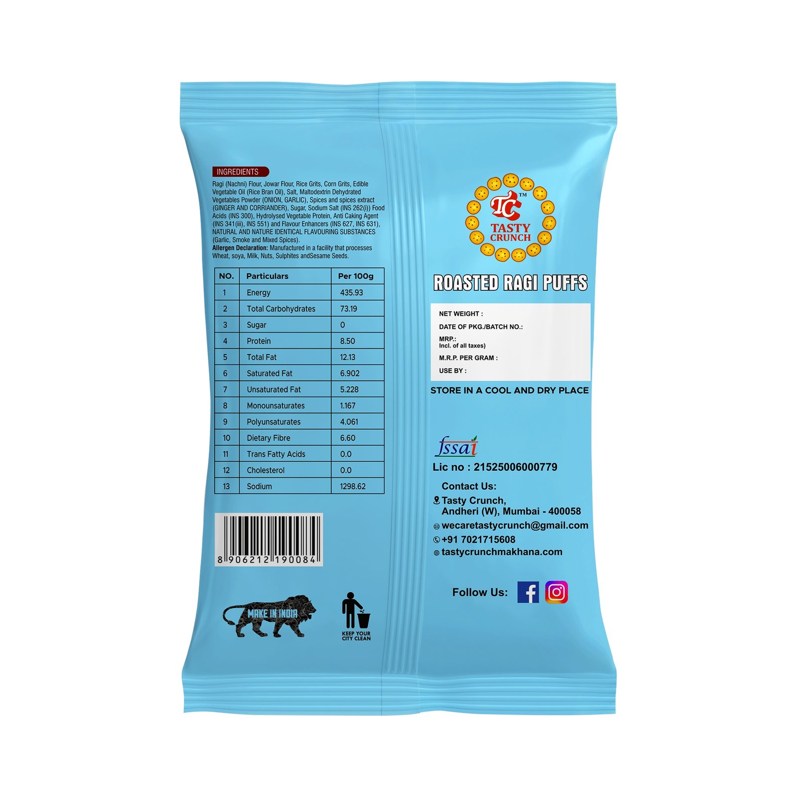 Tasty Crunch Roasted Jowar (Masala Munch) & Ragi Puffs (Momo Chutney) | Sorghum & Finger Millet Puffs | Roasted Not Fried | High Fiber Healthy Snack | Pack of 8 gallery image