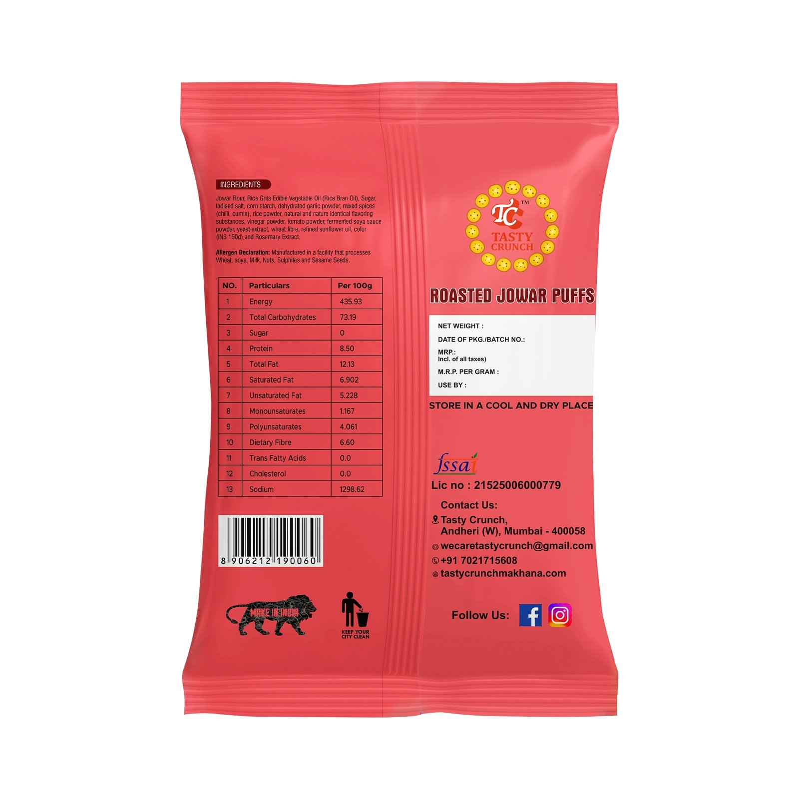 Tasty Crunch Roasted Jowar (BBQ) & Ragi Puffs (Chipotle) | Sorghum & Finger Millet Puffs | Roasted Not Fried | High Fibre Healthy Snack | Pack of 8 gallery image