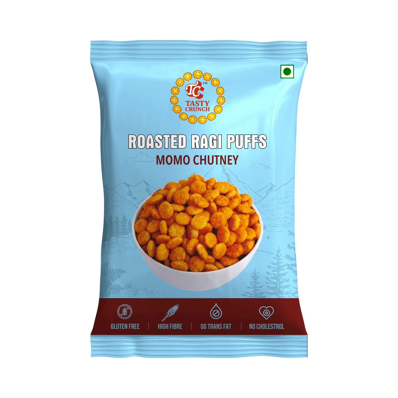 Tasty Crunch Roasted Jowar (Masala Munch) & Ragi Puffs (Momo Chutney) | Sorghum & Finger Millet Puffs | Roasted Not Fried | High Fiber Healthy Snack | Pack of 8 gallery image