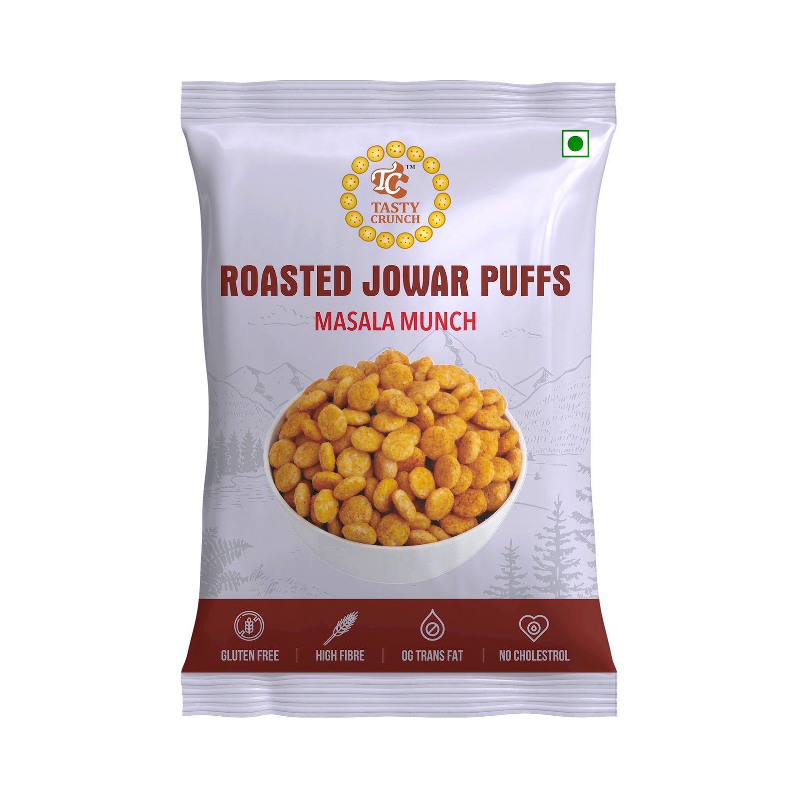 Tasty Crunch Roasted Jowar (Masala Munch, BBQ) & Ragi Puffs (Chipotle, Momo Chutney) | Sorghum & Finger Millet Puffs | Roasted Not Fried | High Fiber Healthy Snack | Pack of 8 gallery image