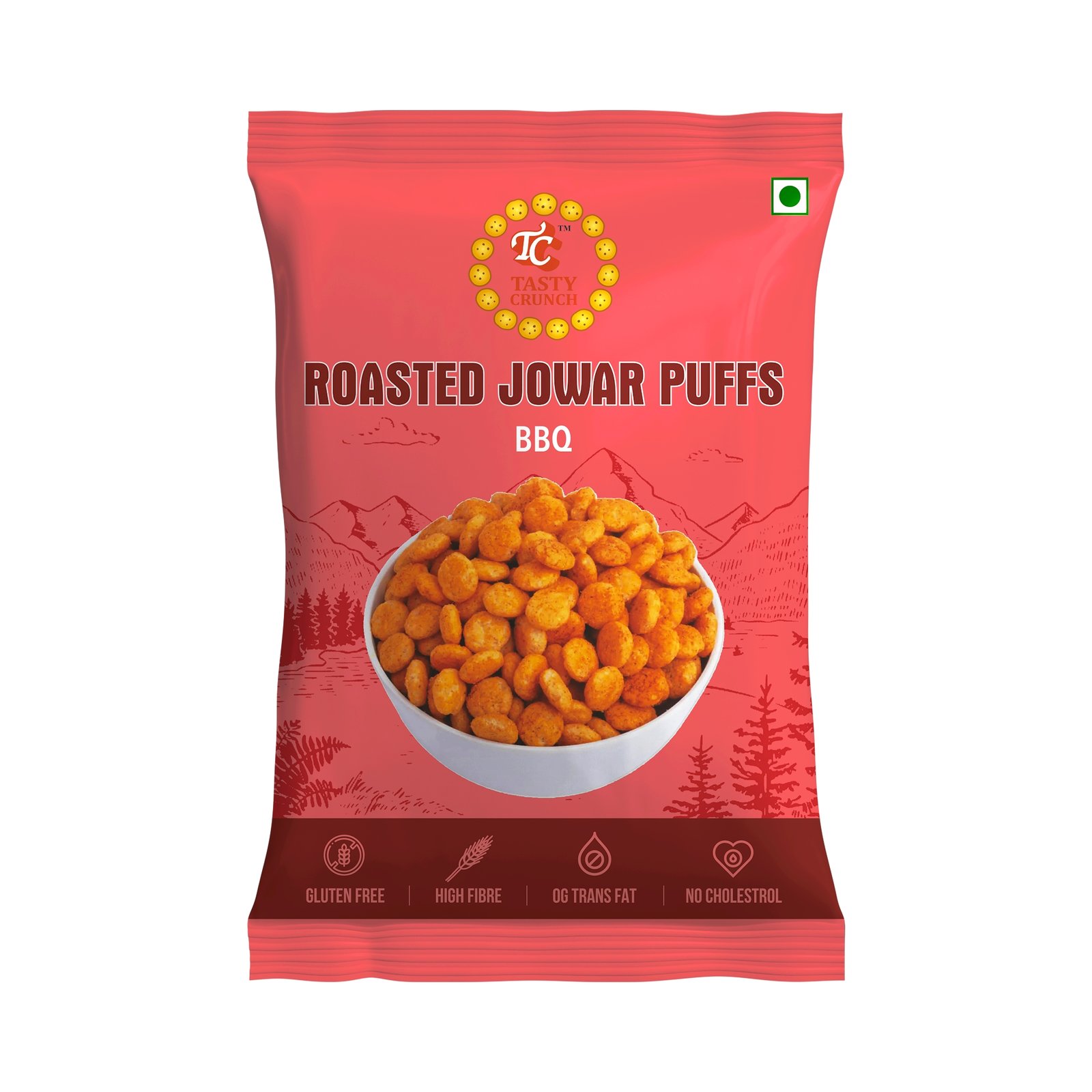 Tasty Crunch Roasted Jowar (Masala Munch, BBQ) & Ragi Puffs (Chipotle, Momo Chutney) | Sorghum & Finger Millet Puffs | Roasted Not Fried | High Fiber Healthy Snack | Pack of 8 gallery image